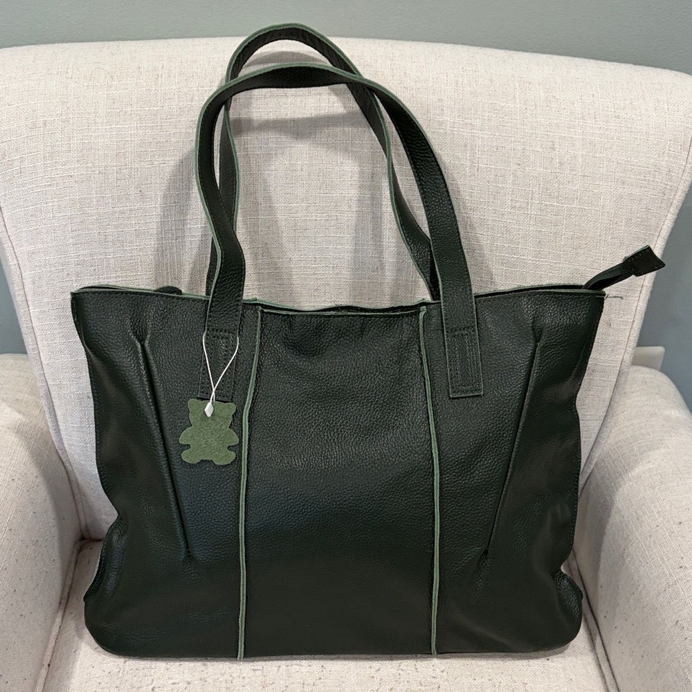 Green Leather Tote Bag